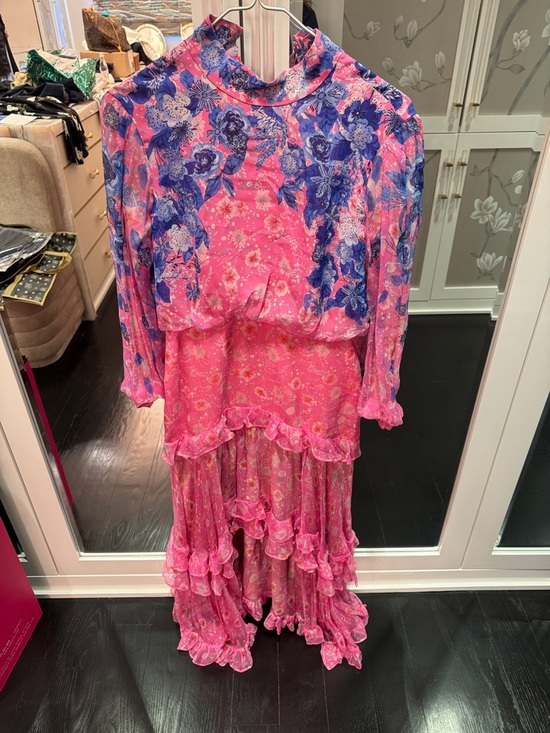 SALONI Dresses & Skirts - SALONI Pink and Purple Floral Long Sleeve Ruffled Maxi Dress